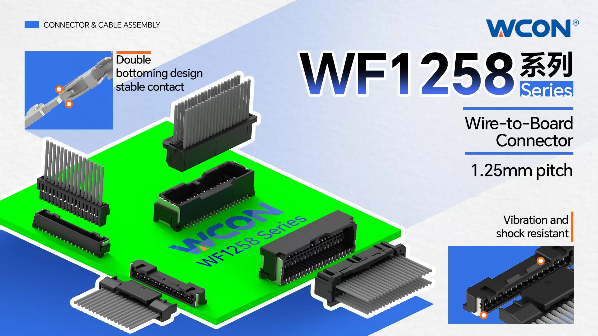 WF1258 系列汽车连接器 |1.25mm间距高密度线对板解决方案，赋能汽车电子设计